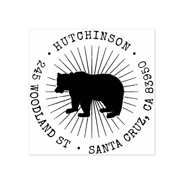 Rustic Woodland Bear Round Returadress Stämpel (Tryck)