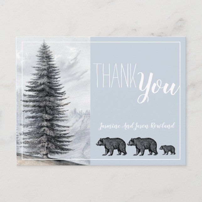 Rustic Woodland Bears Baby Shower Tack Vykort (Framsida)