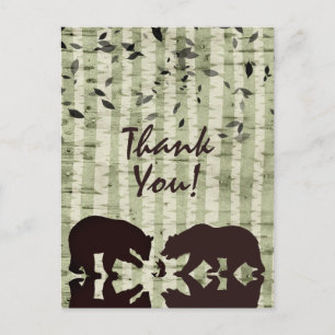 Rustic Woodland Bears och Birch Träd Tack Vykort