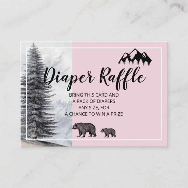 Rustic Woodland Bears Rosa Diaper Raffle Tilläggskort (Framsida)