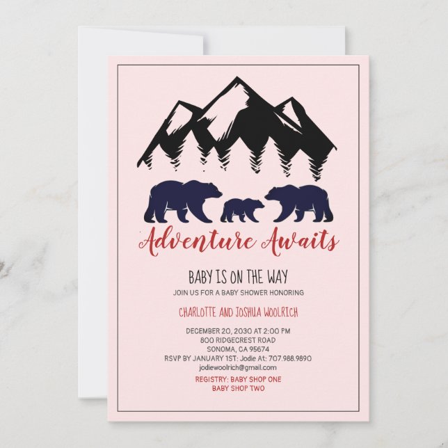 Rustic Woodland Bears Rosa Flicka Baby Shower (Framsida)