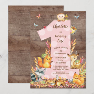 Rustic Woodland Big One Girls Birthday-inbjudan Inbjudningar