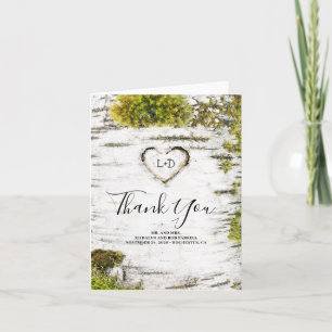 Rustic Woodland Birch Heart Bröllop Tack Kort