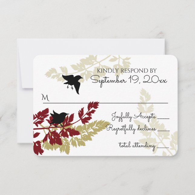 Rustic Woodland Birds Burgundy Guld OSA Kort (Framsida)