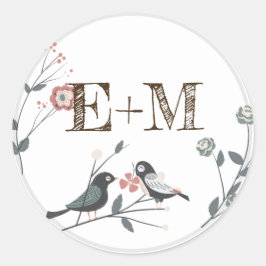 Rustic Woodland Birds Monogrammed Favor Stickers Runt Klistermärke