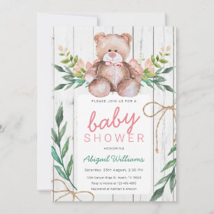 Rustic Woodland Blommigt Nalle Baby Shower Inbjudningar