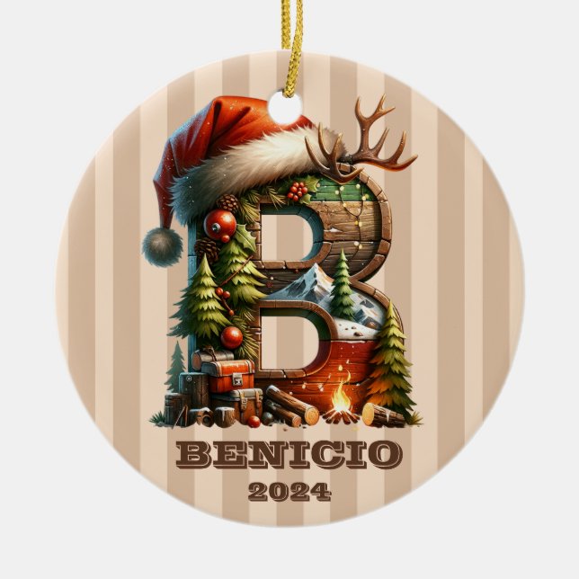 Rustic Woodland Brev B med Helgdag Decor Julgransprydnad Keramik (Framsidan)