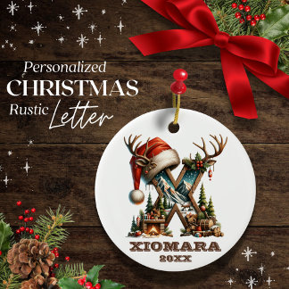Rustic Woodland Brev X Personlig jul Julgransprydnad Keramik
