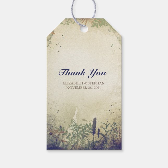 Rustic Woodland Bröllop Tack - NAVY Presentetikett (Framsidan)