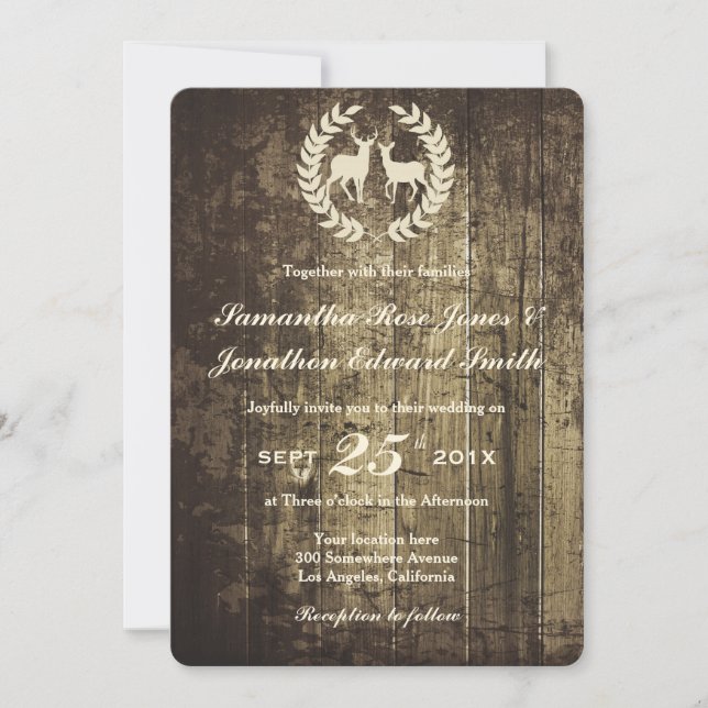 Rustic Woodland Buck and Hjort Wedding bjudande Inbjudningar (Framsida)