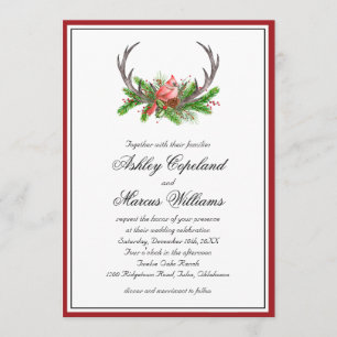 Rustic Woodland Cardinal och Antlers Bröllop Inbjudningar