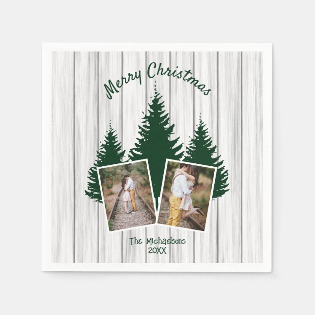Rustic Woodland Christmas Photo Pappersservett (Framsidan)