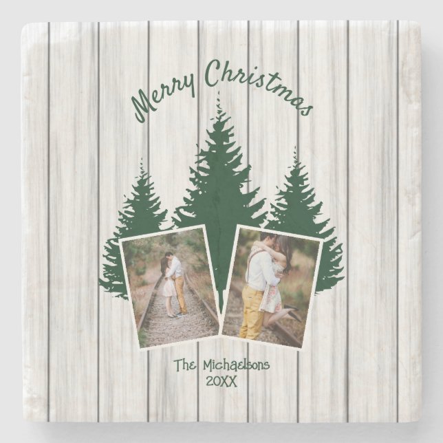Rustic Woodland Christmas Photo Stenunderlägg (Framsidan)