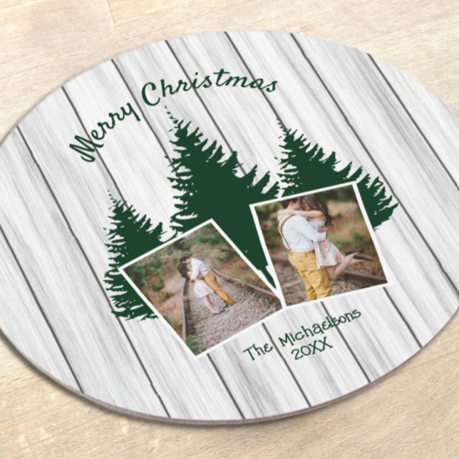 Rustic Woodland Christmas Photo Underlägg Papper Rund (Skapare uppladdad)