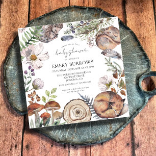 Rustic Woodland Cute Forest Animals Baby Shower Inbjudningar