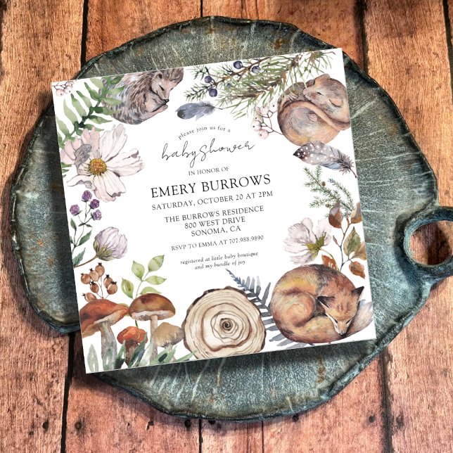 Rustic Woodland Cute Forest Animals Baby Shower Inbjudningar (Skapare uppladdad)