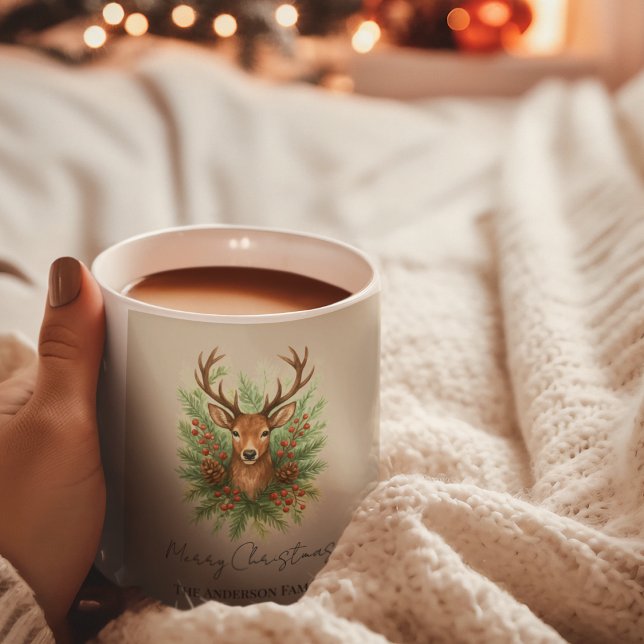 Rustic Woodland Deer Head with Winter Foliage -  Kaffemugg (Skapare uppladdad)