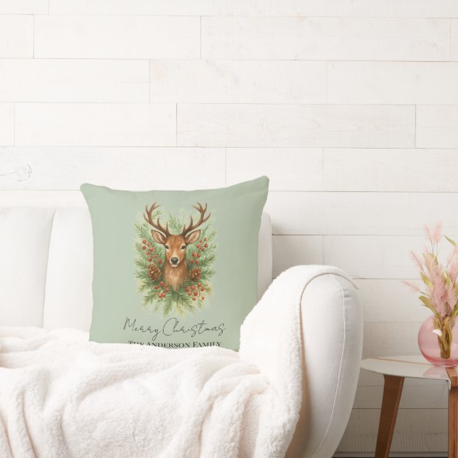 Rustic Woodland Deer Head with Winter Foliage -  Kudde (Soffa)