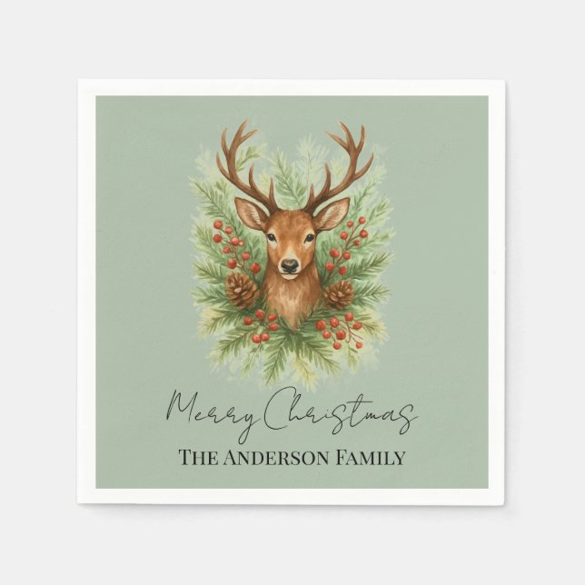 Rustic Woodland Deer Head with Winter Foliage -  Pappersservett (Framsidan)