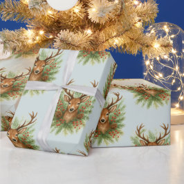 Rustic Woodland Deer Head with Winter Foliage - Presentpapper