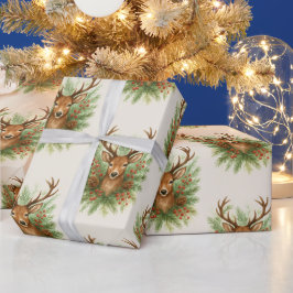 Rustic Woodland Deer Head with Winter Foliage - Presentpapper