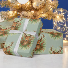 Rustic Woodland Deer Head with Winter Foliage - Presentpapper