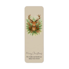 Rustic Woodland Deer Head with Winter Foliage - Returadress Etikett