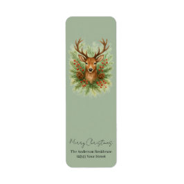 Rustic Woodland Deer Head with Winter Foliage - Returadress Etikett