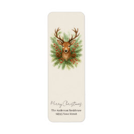 Rustic Woodland Deer Head with Winter Foliage - Returadress Etikett