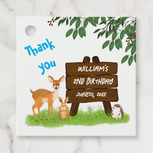 Rustic Woodland Deer Rabbit Hedgehog Birthday Gåvor Etiketter (Framsida)