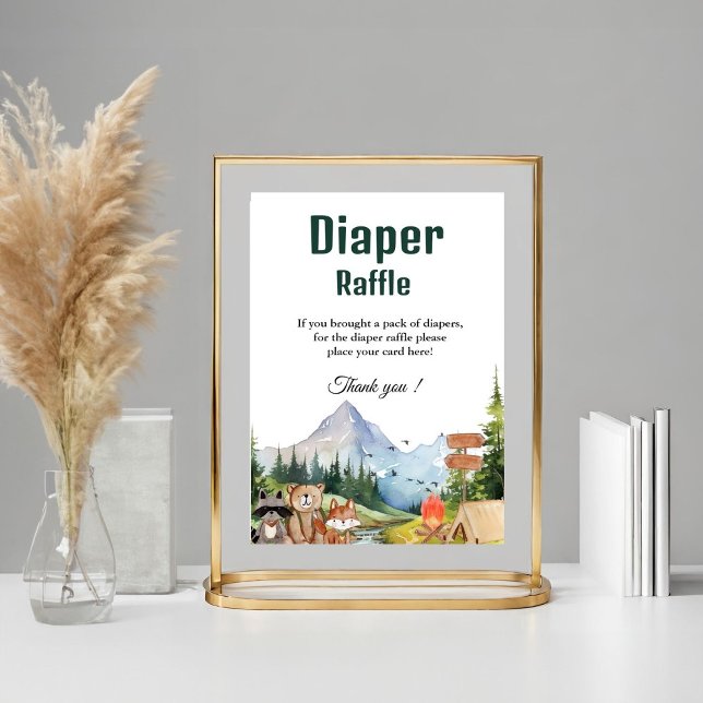 Rustic Woodland Diaper raffle babyduschskylt Poster (Skapare uppladdad)