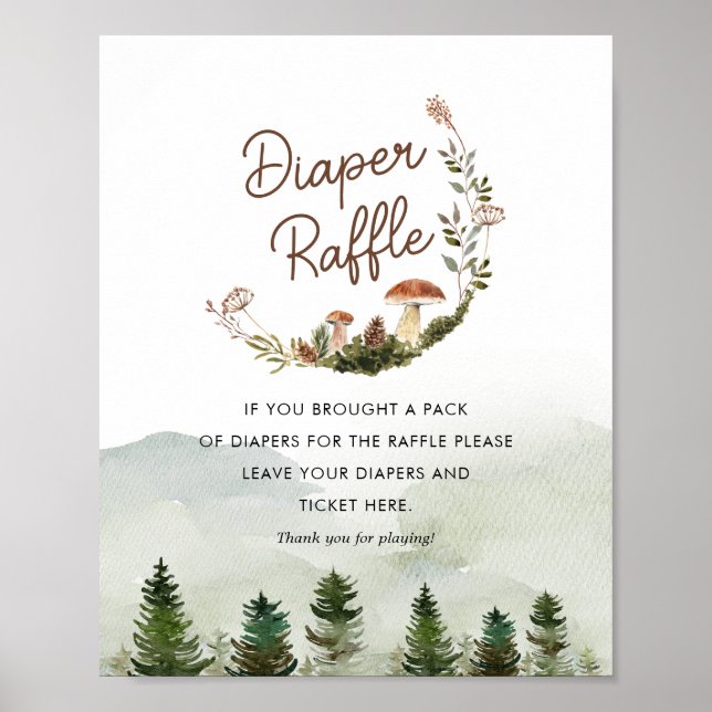 Rustic Woodland Diaper Raffle Game Sign Poster (Framsidan)