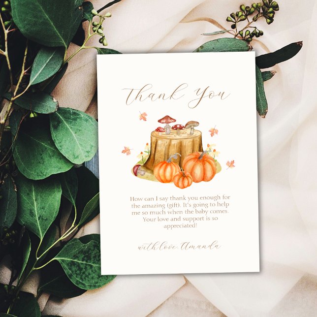 Rustic Woodland Fall Pumpkin Mushroom Baby Shower Tack Kort (Rustic Woodland Fall Pumpkin Mushroom Baby Shower Thank You Card)