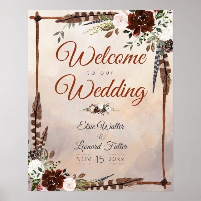 Rustic Woodland Feathers and Blommigt Bloom Poster (Framsidan)