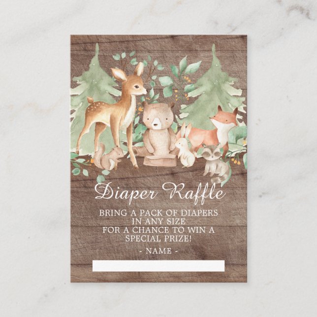 Rustic Woodland Forest Animals Baby Diaper Raffle Tilläggskort (Framsida)