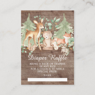 Rustic Woodland Forest Animals Baby Diaper Raffle Tilläggskort