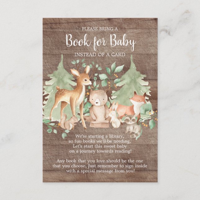 Rustic Woodland Forest Animals Bok för Baby Card Tilläggskort (Framsida)