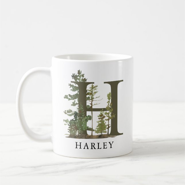 Rustic Woodland Forest Brev H Monogram Namn Kaffemugg (Vänster)