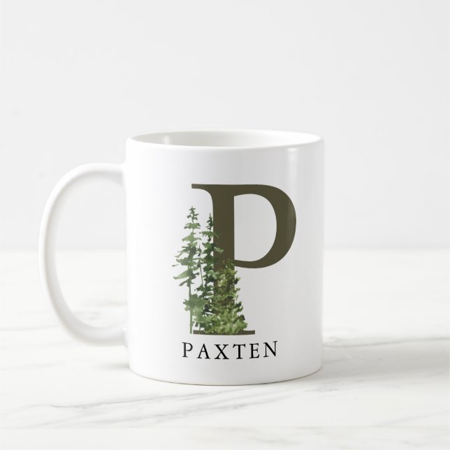 Rustic Woodland Forest Brev P | Monogram Namn Kaffemugg (Vänster)