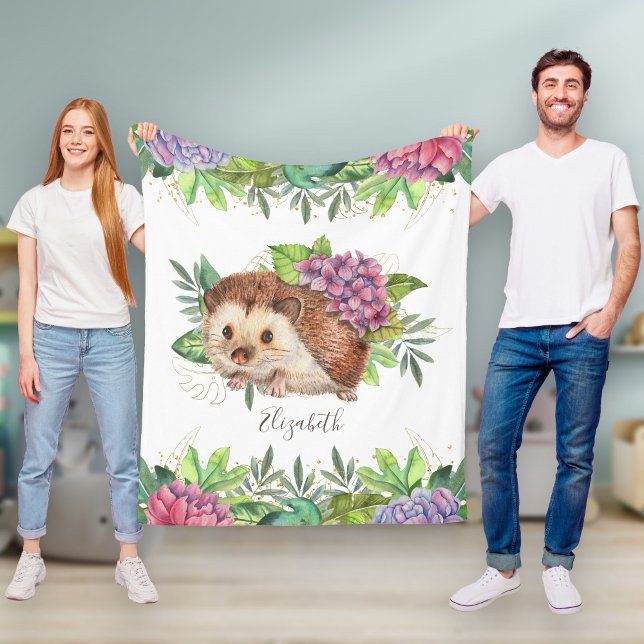 Rustic Woodland Forest Cute Blommigt Hedgehog Fleecefilt (Skapare uppladdad)