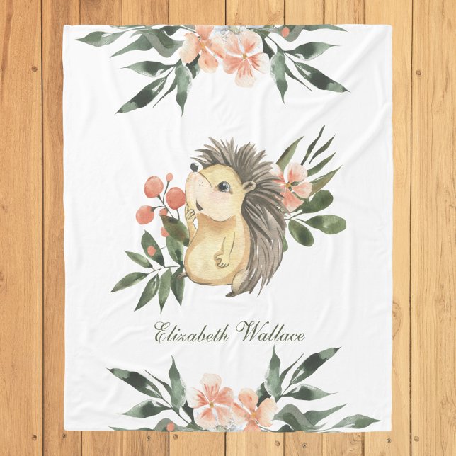 Rustic Woodland Forest Cute Hedgehog Fleecefilt (Skapare uppladdad)