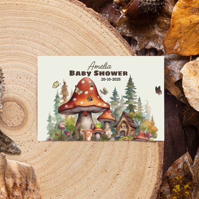 Rustic Woodland Forest Mushroom Baby Shower Fall Mat Etiketter ( Rustic Woodland Mushroom Baby Shower Food Labels! Featuring adorable watercolor mushrooms, forest )