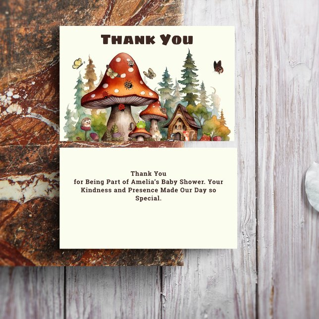 Rustic Woodland Forest Mushroom Baby Shower Fall Tack Kort (mushroom baby shower thank you card stamps)