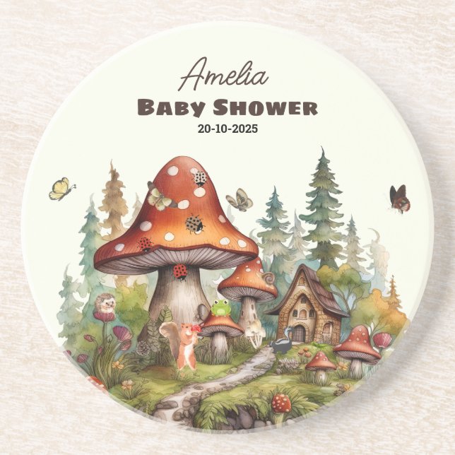 Rustic Woodland Forest Mushroom Baby Shower Fall Underlägg (Framsidan)