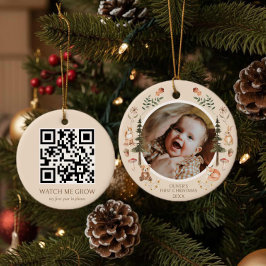 Rustic Woodland Första julfotopod QR-kod Julgransprydnad Keramik