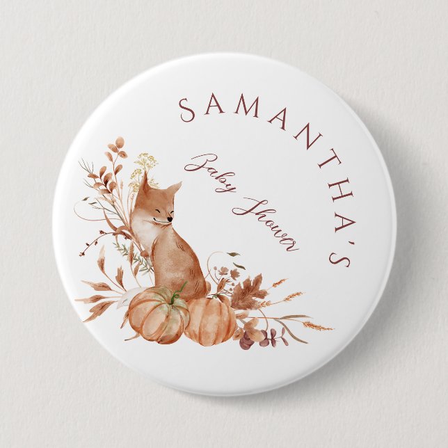 Rustic Woodland Fox Pumpkin Baby Shower Knapp (Framsida)