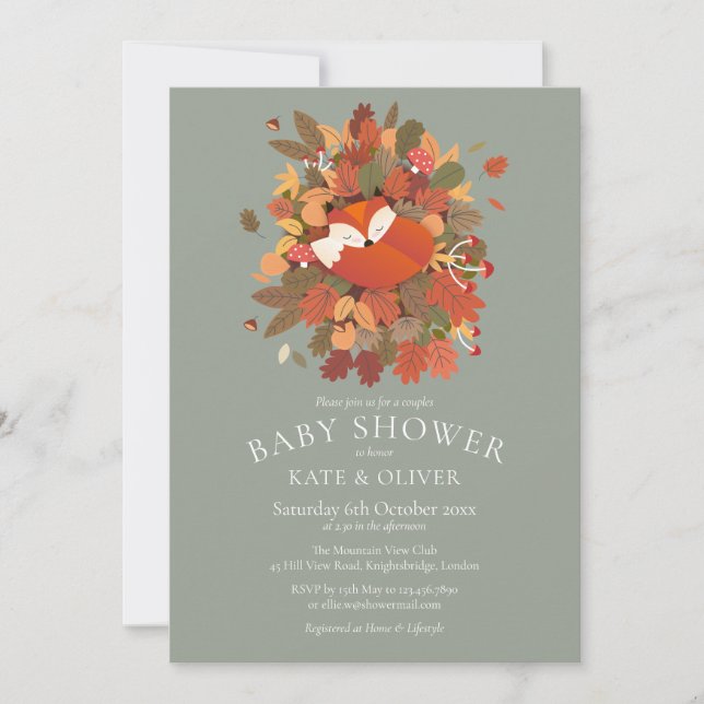 Rustic Woodland Fox Unge Par Baby Shower Inbjudningar (Framsida)