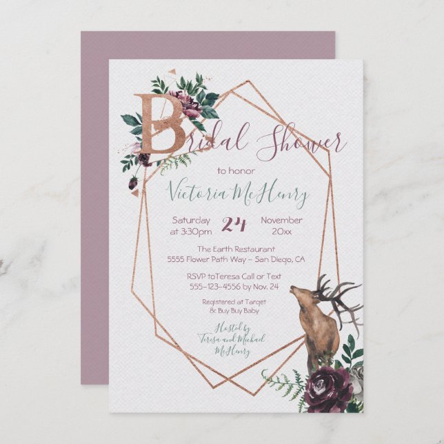 Rustic Woodland Geometeric Watercolor Inbjudningar (Fram/baksida)