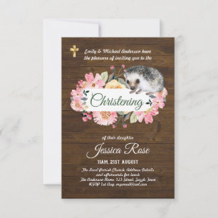 Rustic Woodland Girls Christening Inbjudan Baptism