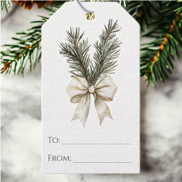 Rustic Woodland Gräs Gren och Bow Chic jul Presentetikett